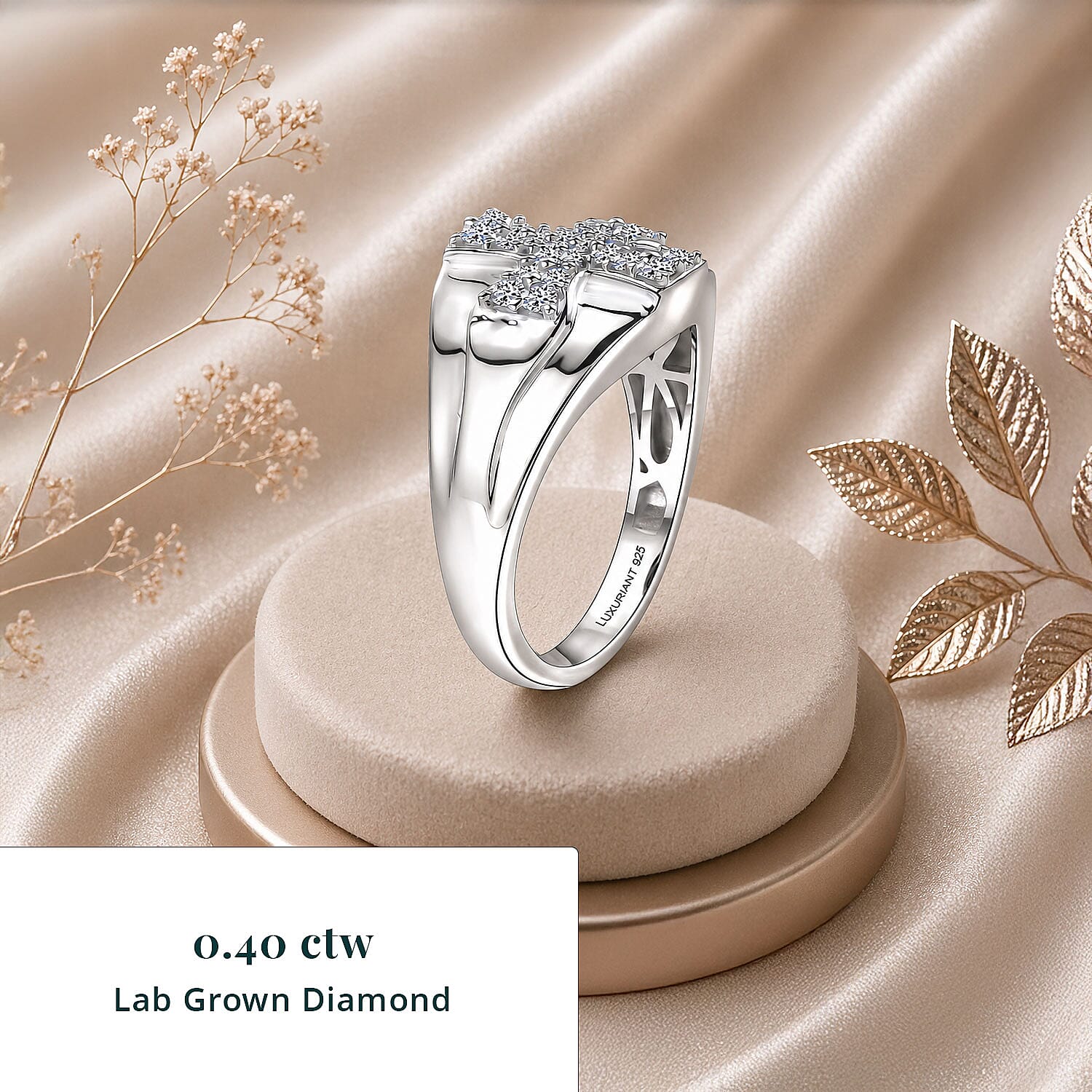 Luxuriant Lab Grown Diamond G-H SI 0.40 ctw Men's Ring in Rhodium Over Sterling Silver (Size 11.0)