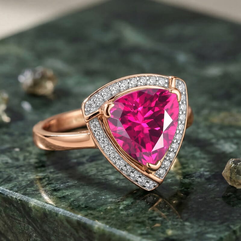 D'Joy Lab Grown Pink Sapphire and Moissanite 4.00 ctw Ring in 18K Vermeil Rose Gold Over Sterling Silver (Size 6.0)