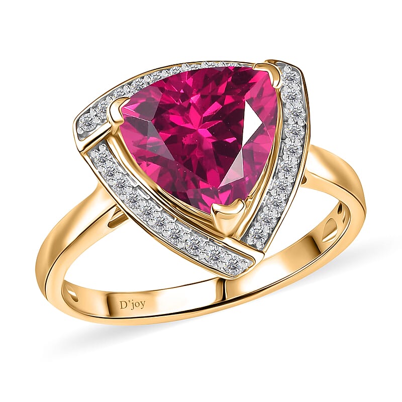 D'Joy Lab Grown Pink Sapphire and Moissanite 4.00 ctw Ring in 18K Vermeil Yellow Gold Over Sterling Silver (Size 10.5)