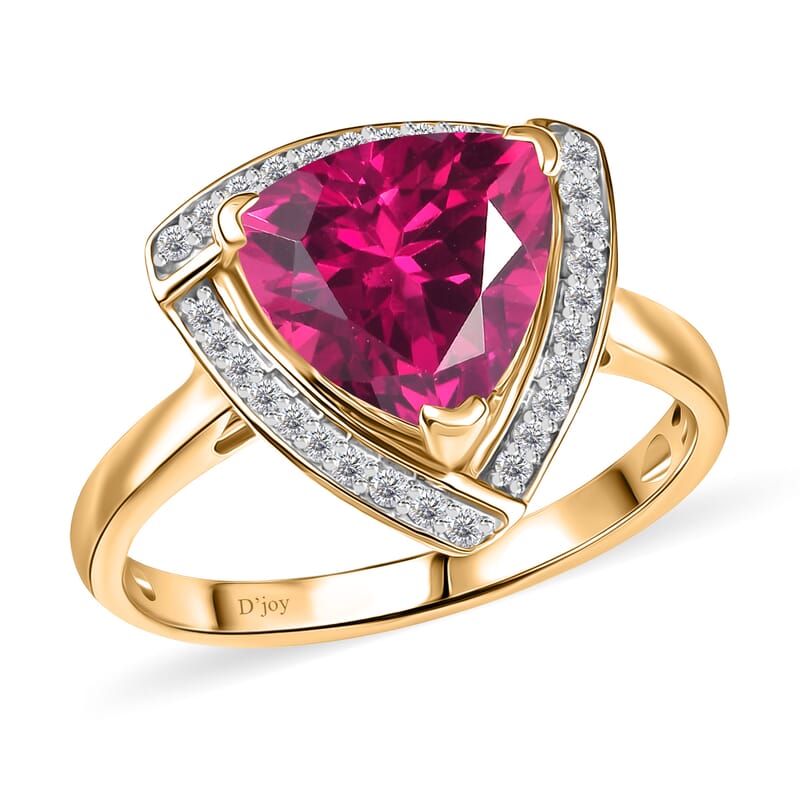 D'Joy Lab Grown Pink Sapphire and Moissanite 4.00 ctw Ring in 18K Vermeil Yellow Gold Over Sterling Silver (Size 5.0)