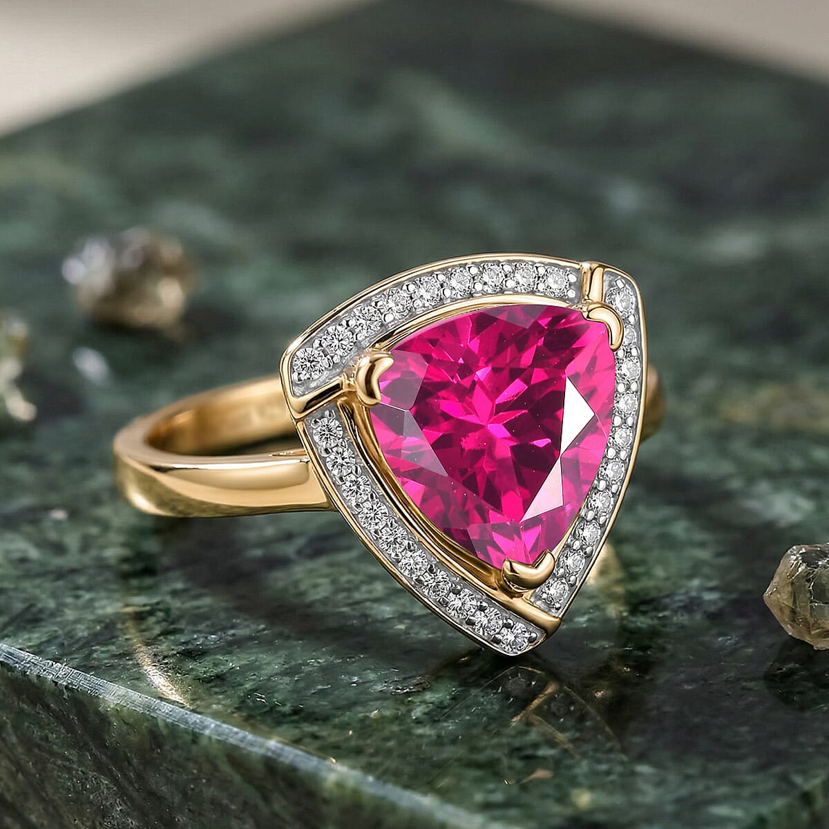 D'Joy Lab Grown Pink Sapphire and Moissanite 4.00 ctw Ring in 18K Vermeil Yellow Gold Over Sterling Silver (Size 7.5) image number 1