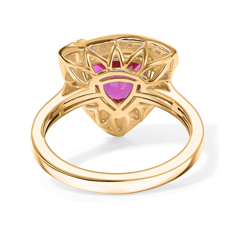 D'Joy Lab Grown Pink Sapphire and Moissanite 4.00 ctw Ring in 18K Vermeil Yellow Gold Over Sterling Silver (Size 8.0)