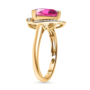 D'Joy Lab Grown Pink Sapphire and Moissanite 4.00 ctw Ring in 18K Vermeil Yellow Gold Over Sterling Silver (Size 9.5)