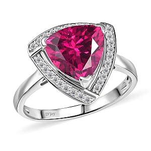 D'Joy Lab Grown Pink Sapphire and Moissanite 4.00 ctw Ring in Rhodium Over Sterling Silver (Size 5.0)