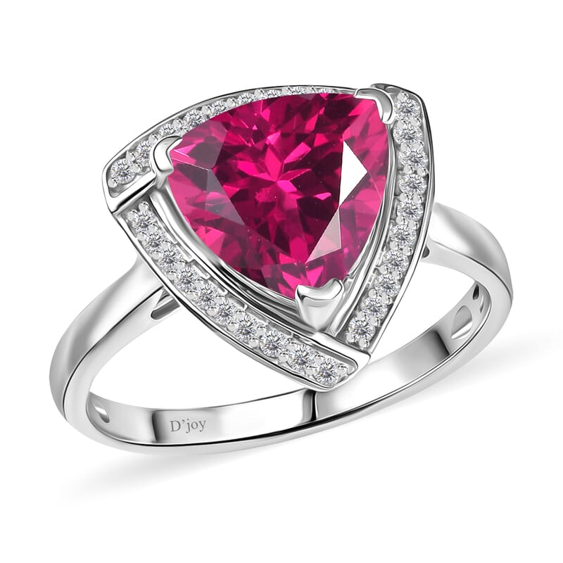 D'Joy Lab Grown Pink Sapphire and Moissanite 4.00 ctw Ring in Rhodium Over Sterling Silver (Size 5.0)