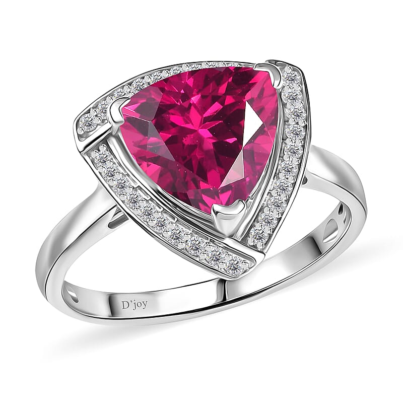 D'Joy Lab Grown Pink Sapphire and Moissanite 4.00 ctw Ring in Rhodium Over Sterling Silver (Size 8.5)