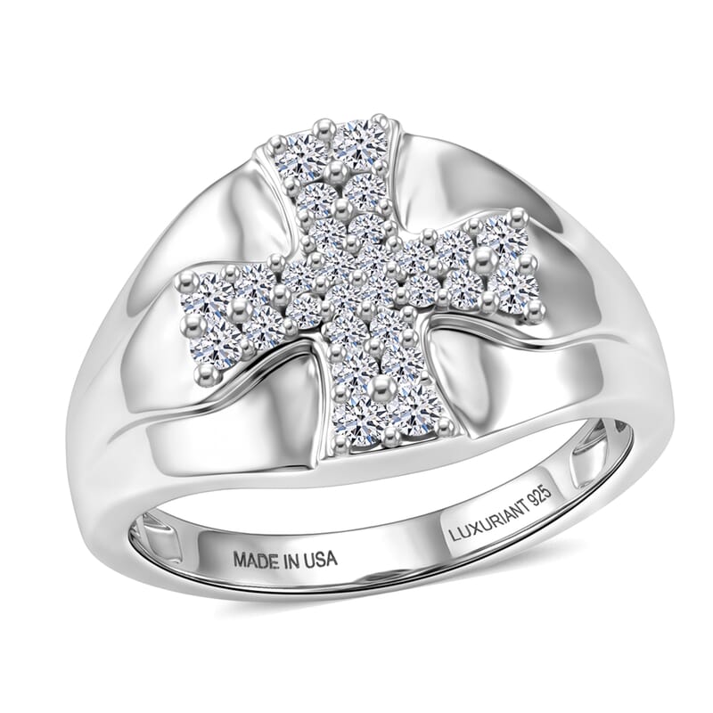 Luxuriant Lab Grown Diamond G-H SI 0.40 ctw Men's Ring in Rhodium Over Sterling Silver (Size 14.0)
