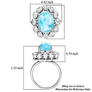 AAA Larimar and Diamond 7.60 ctw Ocean Glow Halo Ring in Rhodium Over Sterling Silver (Size 7.0) (Ships. in 8-10 Days)