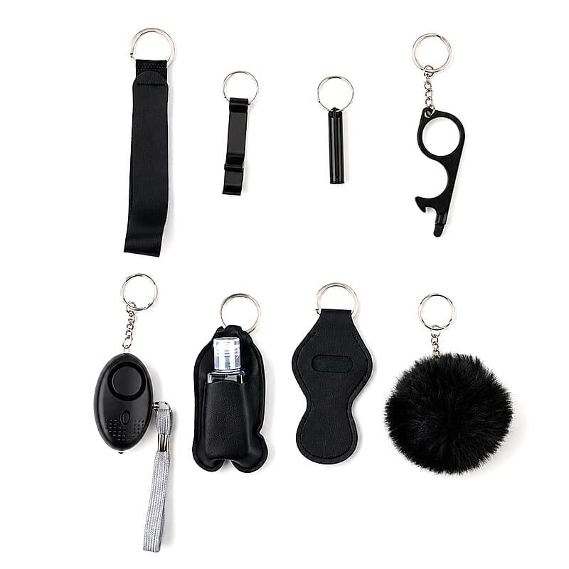 Livmore Black Set of 8 Safety Alarm Keychain For Women