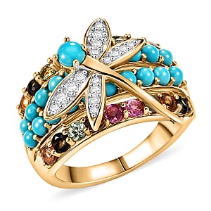 GP Premium Lagoon Turquoise and Multi Gemstone 3.00 ctw Ring in 18K Vermeil Yellow Gold Over Sterling Silver (Size 7.0)