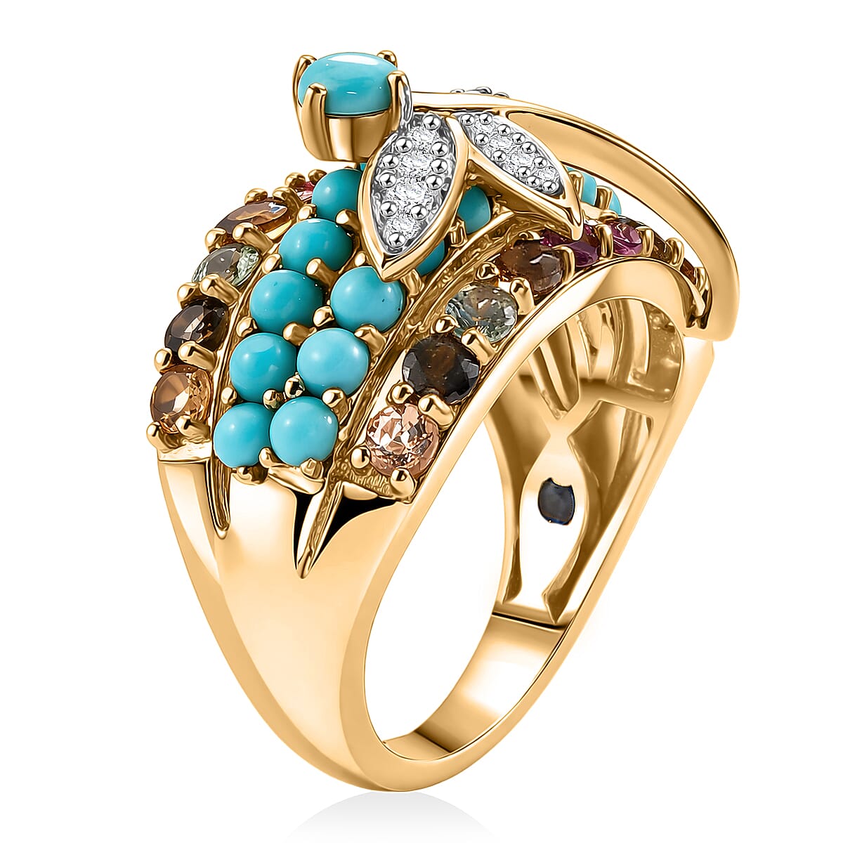 GP Premium Lagoon Turquoise and Multi Gemstone 3.00 ctw Ring in 18K Vermeil Yellow Gold Over Sterling Silver (Size 7.0) image number 4