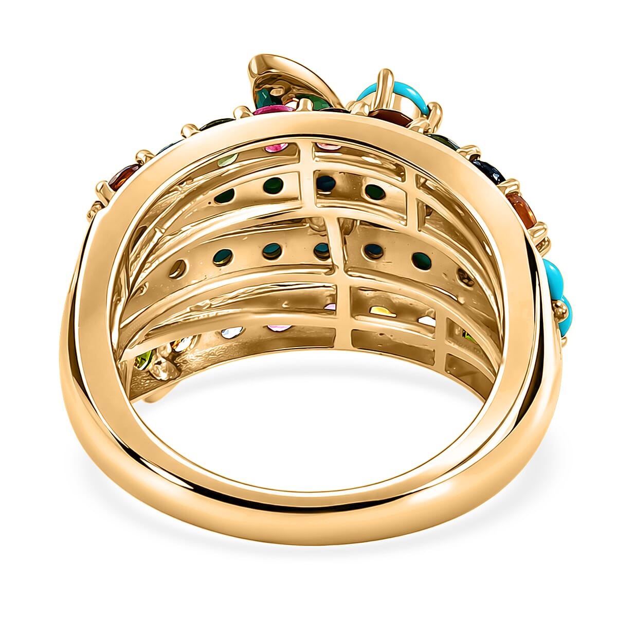 GP Premium Lagoon Turquoise and Multi Gemstone 3.00 ctw Ring in 18K Vermeil Yellow Gold Over Sterling Silver (Size 7.0) image number 5