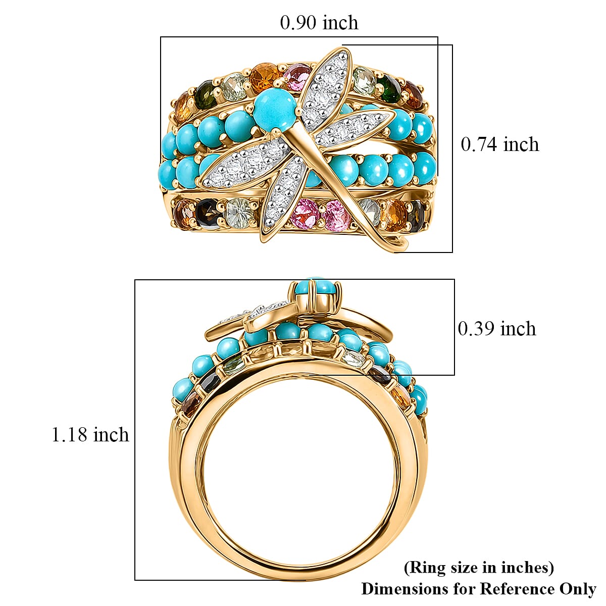 GP Premium Lagoon Turquoise and Multi Gemstone 3.00 ctw Ring in 18K Vermeil Yellow Gold Over Sterling Silver (Size 7.0) image number 6