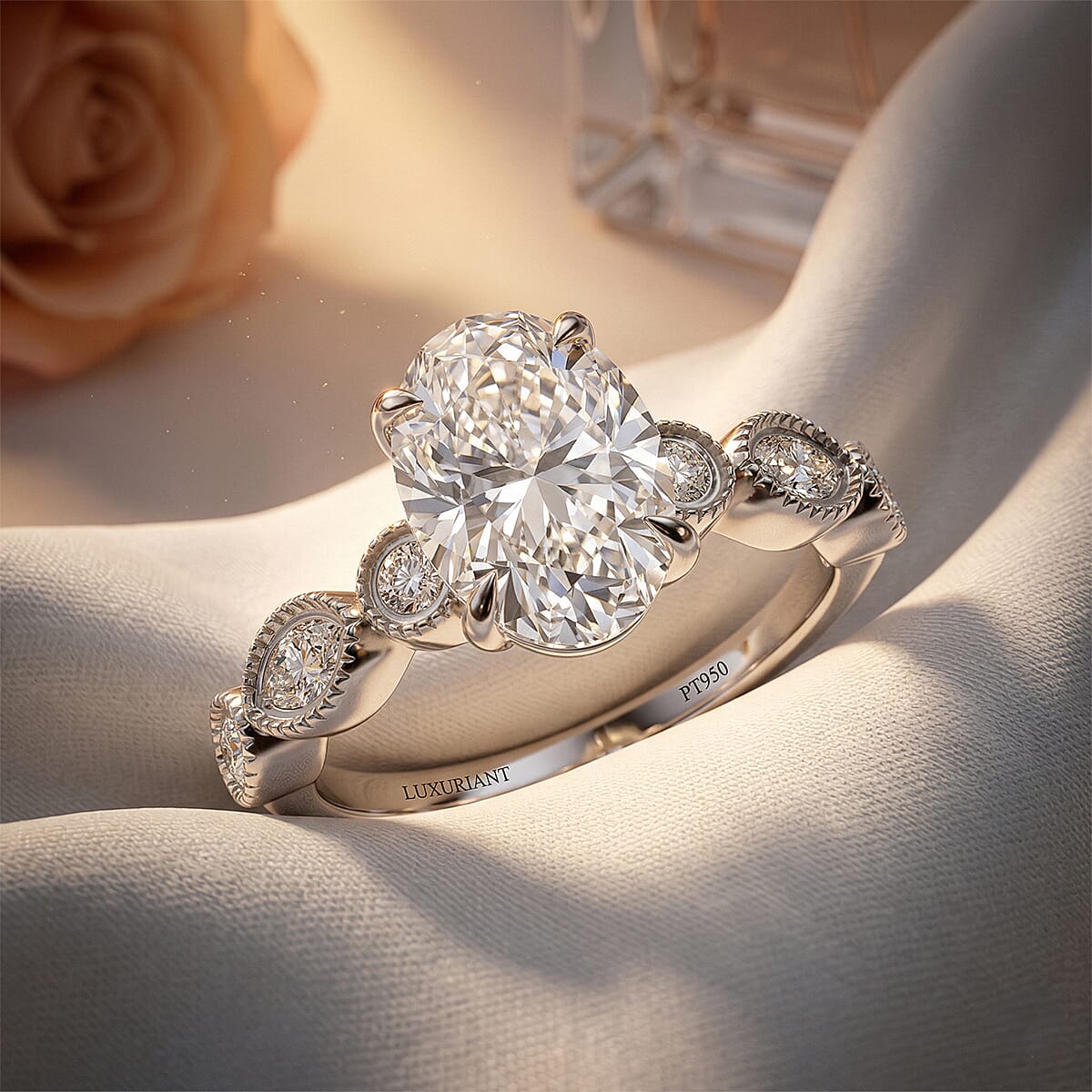 Certified 950 Platinum Luxuriant Lab Grown Diamond (E-F, VS) Ring (Size 6.0) (6.30 g) (Ships in 10-12 Days) 3.50 ctw image number 1