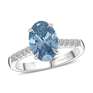 Luxuriant Lab Grown Blue Diamond and Lab Grown Diamond VS 3.10 ctw Ring in Rhodium Over Sterling Silver (Size 7.0) (Ships in 10-12 Days)