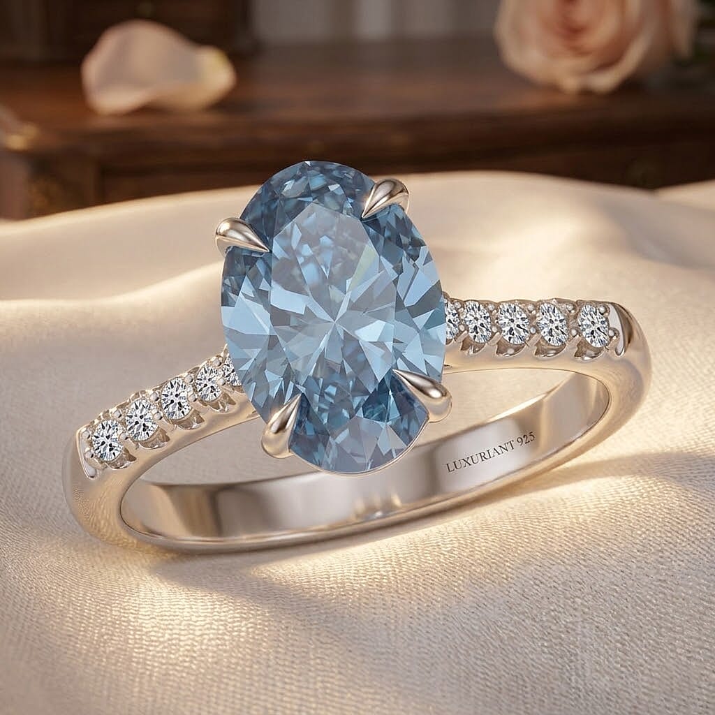 Luxuriant Lab Grown Blue Diamond (IR) and Lab Grown Diamond VS 3.10 ctw Ring in Rhodium Over Sterling Silver (Size 7.0)