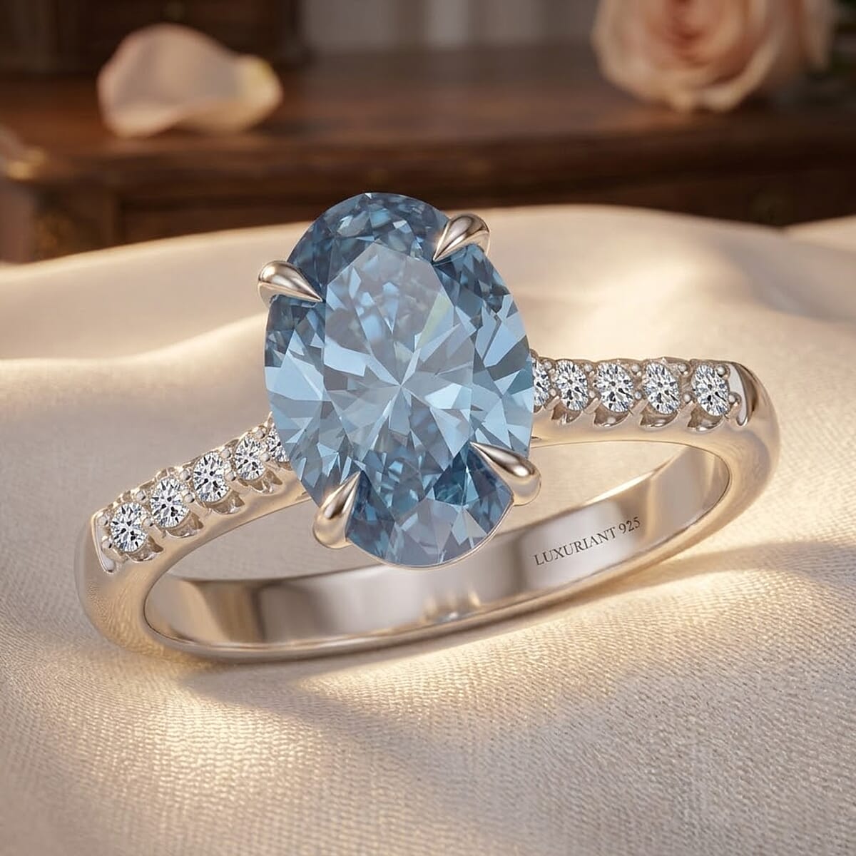 Luxuriant Lab Grown Blue Diamond and Lab Grown Diamond VS 3.10 ctw Ring in Rhodium Over Sterling Silver (Size 7.0) (Ships in 10-12 Days) image number 1