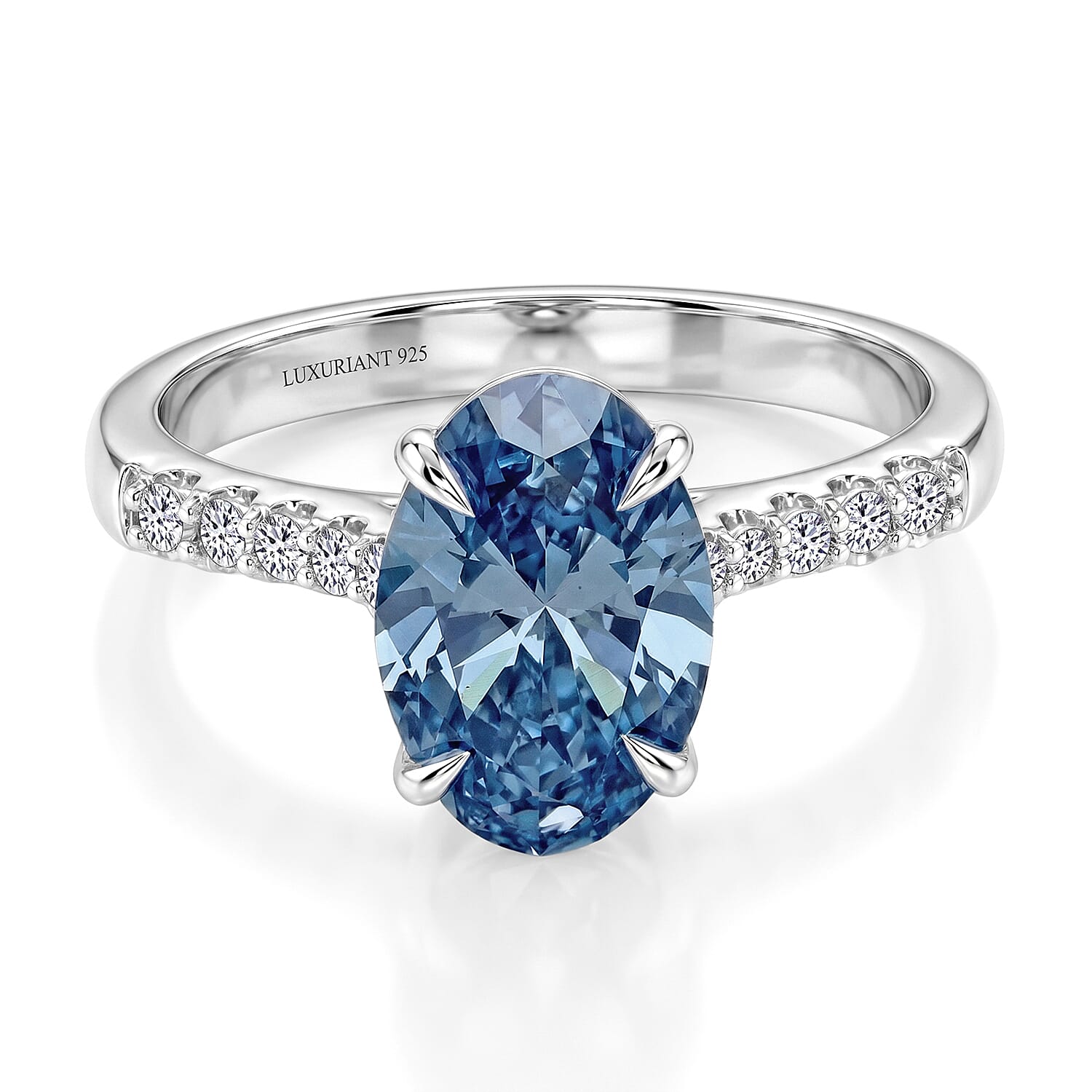 Luxuriant Lab Grown Blue Diamond (IR) and Lab Grown Diamond VS 3.10 ctw Ring in Rhodium Over Sterling Silver (Size 8.0)