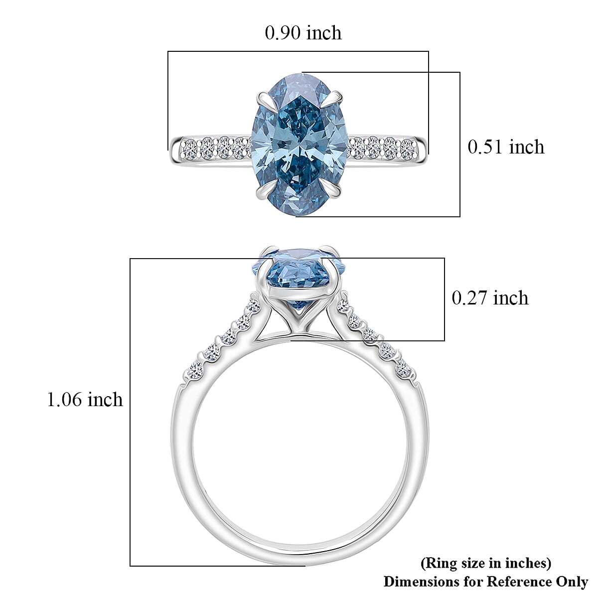 Luxuriant Lab Grown Blue Diamond (IR) and Lab Grown Diamond VS 3.10 ctw Ring in Rhodium Over Sterling Silver (Size 8.0)