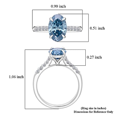 Luxuriant Lab Grown Blue Diamond (IR) and Lab Grown Diamond VS 3.10 ctw Ring in Rhodium Over Sterling Silver (Size 8.0)