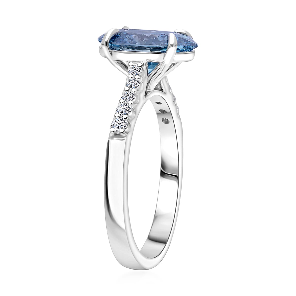 Luxuriant Lab Grown Blue Diamond and Lab Grown Diamond VS 3.10 ctw Ring in Rhodium Over Sterling Silver (Size 9.0) (Ships in 10-12 Days) image number 3