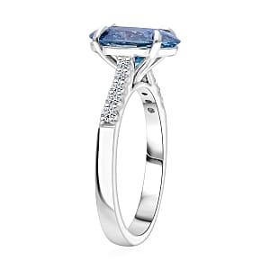 Luxuriant Lab Grown Blue Diamond and Lab Grown Diamond VS 3.10 ctw Ring in Rhodium Over Sterling Silver (Size 9.0) (Ships in 10-12 Days)