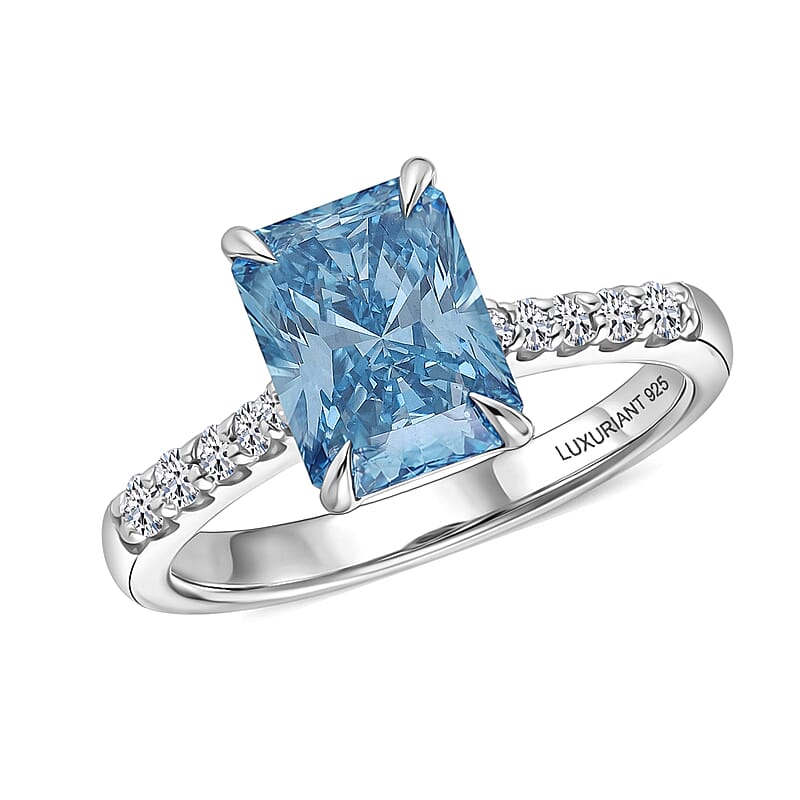 Luxuriant Lab Grown Blue Diamond (IR) and Lab Grown Diamond VS 3.10 ctw Ring in Rhodium Over Sterling Silver (Size 6.0)