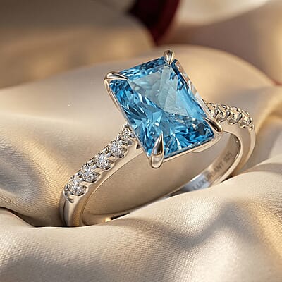 Luxuriant Lab Grown Blue Diamond (IR) and Lab Grown Diamond VS 3.10 ctw Ring in Rhodium Over Sterling Silver (Size 6.0)