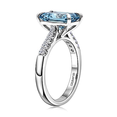 Luxuriant Lab Grown Blue Diamond (IR) and Lab Grown Diamond VS 3.10 ctw Ring in Rhodium Over Sterling Silver (Size 6.0)
