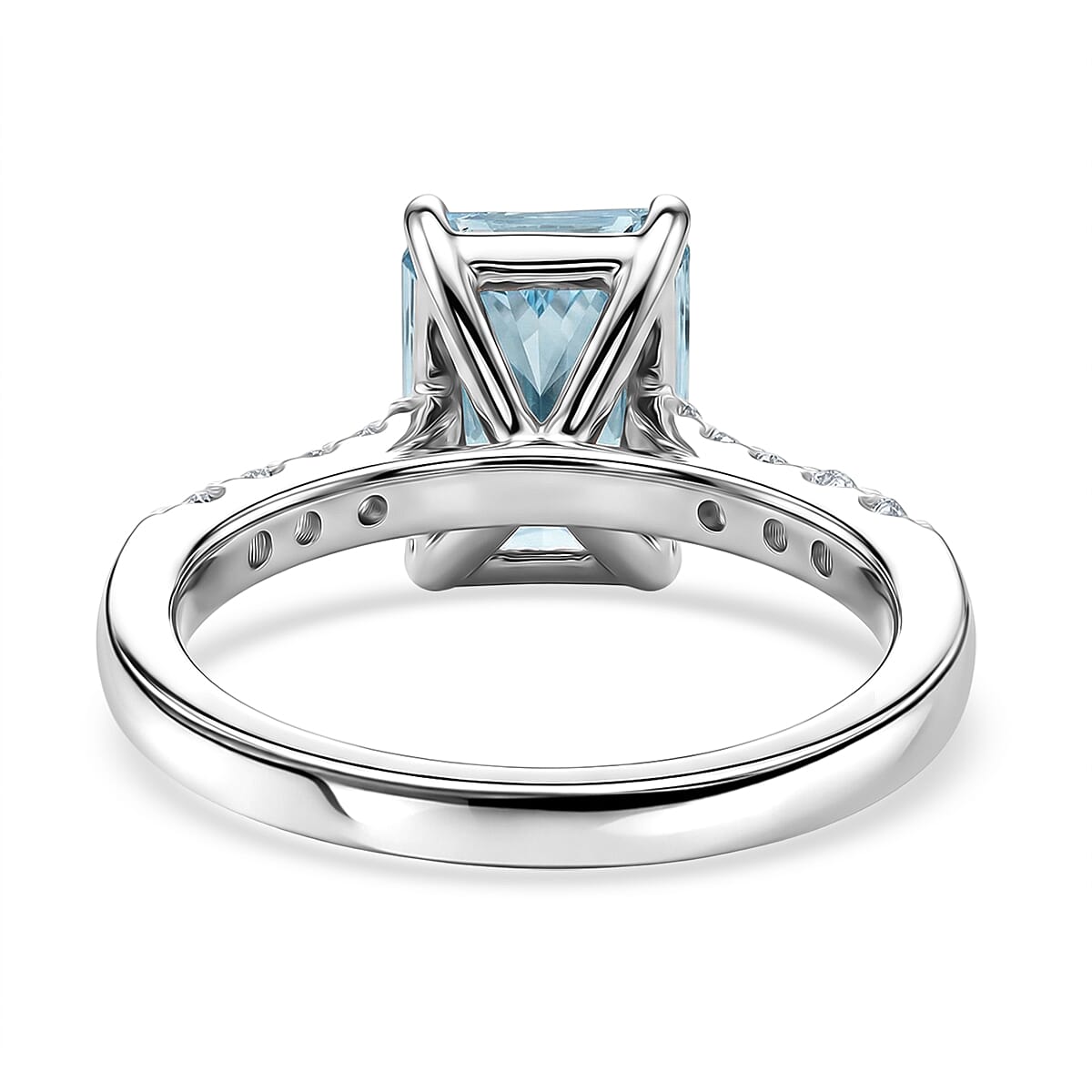 Luxuriant Lab Grown Blue Diamond (IR) and Lab Grown Diamond (VS) Ring in Rhodium Over Sterling Silver (Size 6.0) 3.10 ctw image number 4