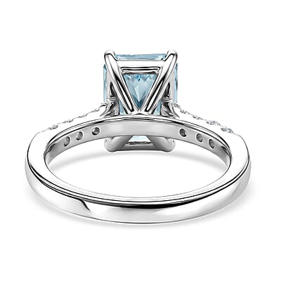 Luxuriant Lab Grown Blue Diamond (IR) and Lab Grown Diamond VS 3.10 ctw Ring in Rhodium Over Sterling Silver (Size 6.0)