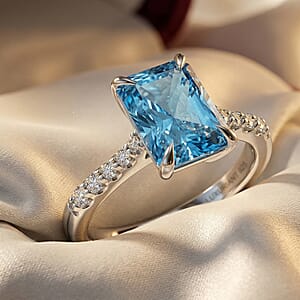 Luxuriant Lab Grown Blue Diamond (IR) and Lab Grown Diamond (VS) Ring in Rhodium Over Sterling Silver (Size 6.0) 3.10 ctw