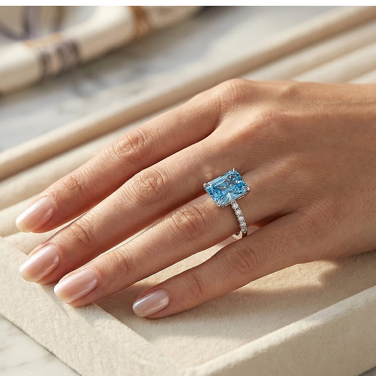 Luxuriant Lab Grown Blue Diamond (IR) and Lab Grown Diamond (VS) Ring in Rhodium Over Sterling Silver (Size 6.0) 3.10 ctw image number 2