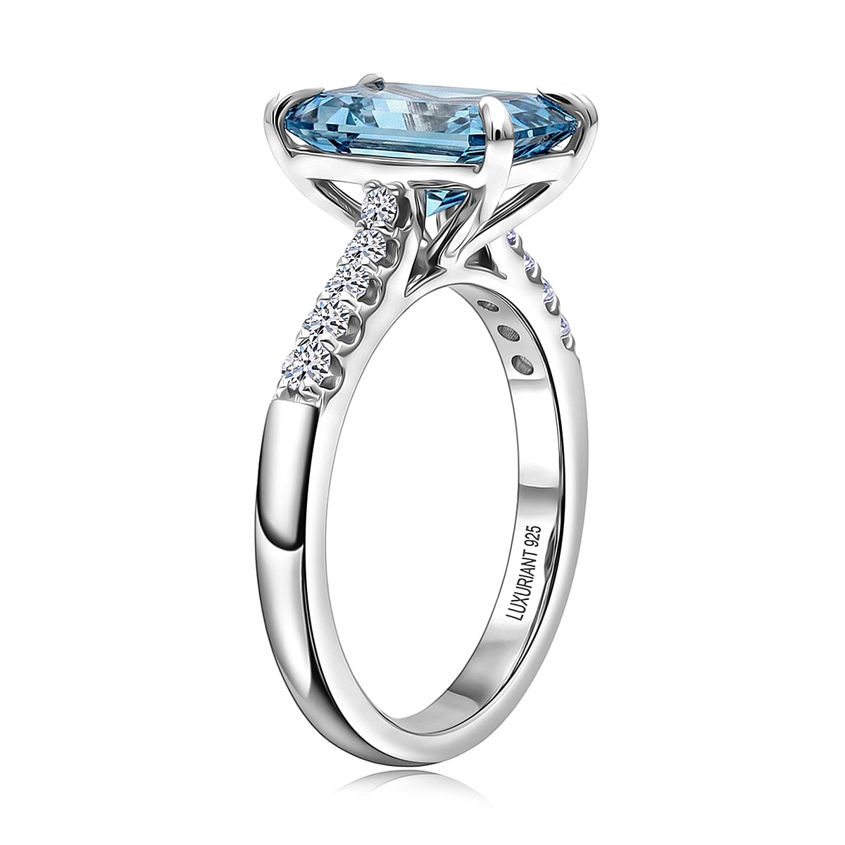Luxuriant Lab Grown Blue Diamond (IR) and Lab Grown Diamond (VS) Ring in Rhodium Over Sterling Silver (Size 6.0) 3.10 ctw image number 3