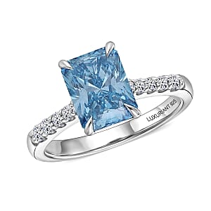 Luxuriant Lab Grown Blue Diamond (IR) and Lab Grown Diamond (VS) Ring in Rhodium Over Sterling Silver (Size 6.0) 3.10 ctw