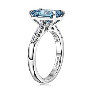 Luxuriant Lab Grown Blue Diamond (IR) and Lab Grown Diamond (VS) Ring in Rhodium Over Sterling Silver (Size 6.0) 3.10 ctw