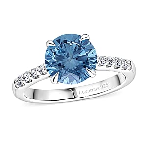 Luxuriant Lab Grown Royal Blue Diamond and Lab Grown Diamond VS 3.10 ctw Ring in Rhodium Over Sterling Silver (Size 6.0) (Ships in 10-12 Days)
