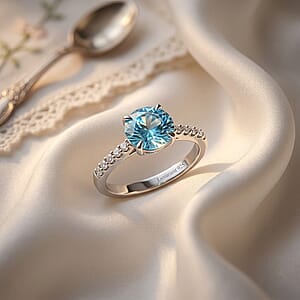 Luxuriant Lab Grown Royal Blue Diamond and Lab Grown Diamond VS 3.10 ctw Ring in Rhodium Over Sterling Silver (Size 6.0) (Ships in 10-12 Days)