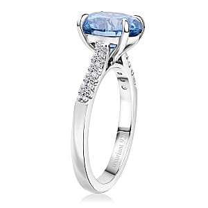 Luxuriant Lab Grown Blue Diamond (IR) and Lab Grown Diamond (VS) Ring in Rhodium Over Sterling Silver (Size 6.0) 3.10 ctw