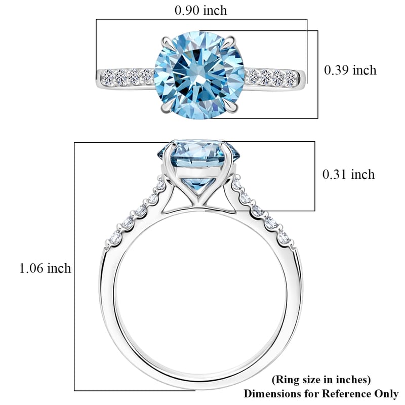 Luxuriant Lab Grown Royal Blue Diamond (IR) and Lab Grown Diamond VS 3.10 ctw Ring in Rhodium Over Sterling Silver (Size 8.0)