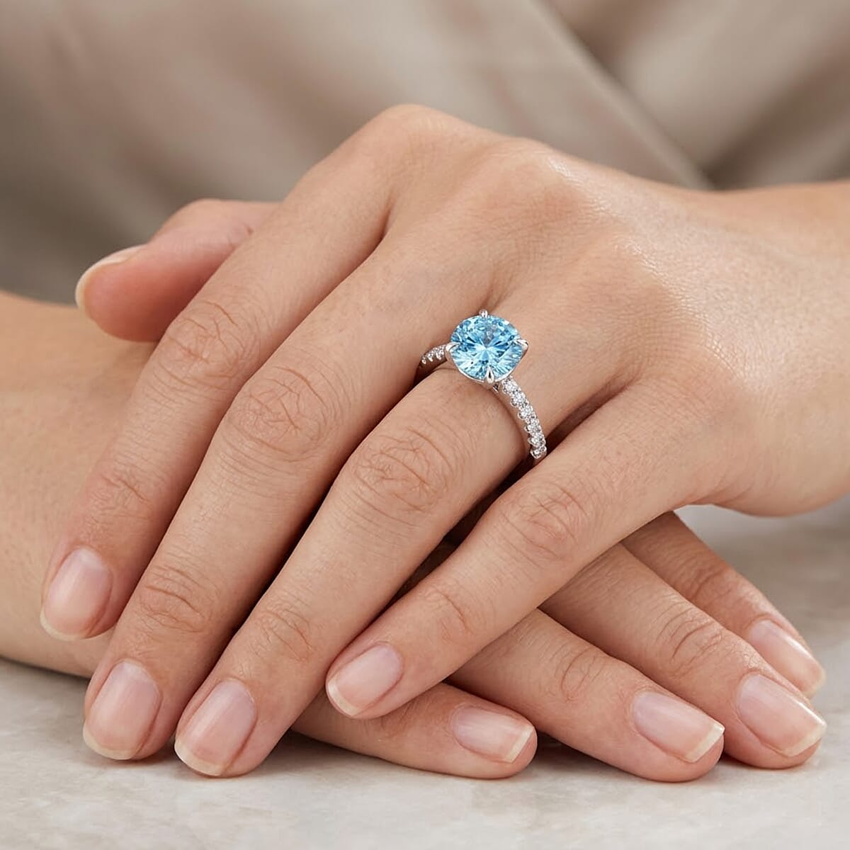 Luxuriant Lab Grown Blue Diamond (IR) and Lab Grown Diamond (VS) Ring in Rhodium Over Sterling Silver (Size 6.0) 3.10 ctw image number 2