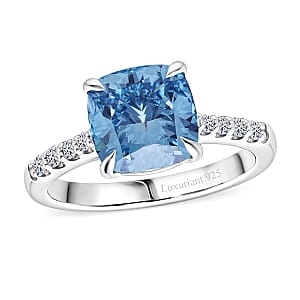 Luxuriant Lab Grown Blue Diamond (IR) and Lab Grown Diamond (VS) Ring in Rhodium Over Sterling Silver (Size 6.0) 3.10 ctw