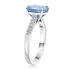 Luxuriant Lab Grown Blue Diamond (IR) and Lab Grown Diamond (VS) Ring in Rhodium Over Sterling Silver (Size 6.0) 3.10 ctw