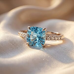 Luxuriant Lab Grown Blue Diamond (IR) and Lab Grown Diamond (VS) Ring in Rhodium Over Sterling Silver (Size 6.0) 3.10 ctw