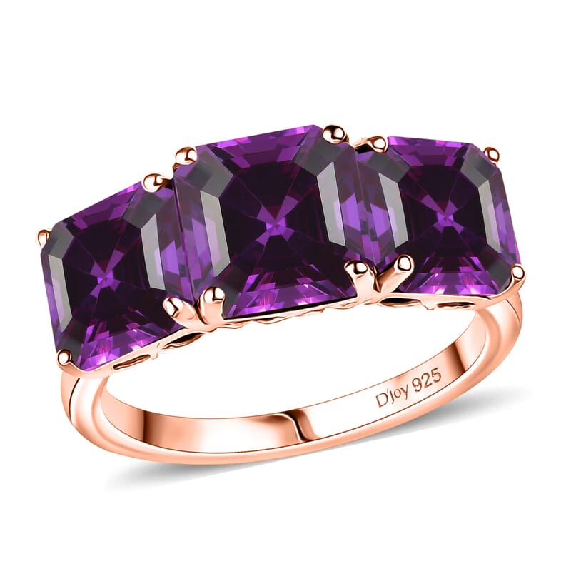D'Joy Assher Cut Lab Grown Color Change Sapphire 6.10 ctw Ring in 18K Vermeil Rose Gold Over Sterling Silver (Size 8.5)