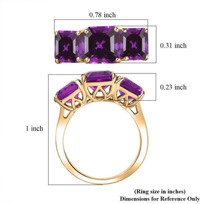 D'Joy Assher Cut Lab Grown Color Change Sapphire 6.10 ctw Ring in 18K Vermeil Yellow Gold Over Sterling Silver (Size 12.0)