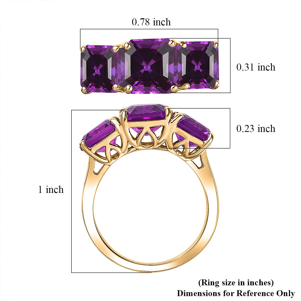 D'Joy Assher Cut Lab Grown Color Change Sapphire 6.10 ctw Ring in 18K Vermeil Yellow Gold Over Sterling Silver (Size 8.5)