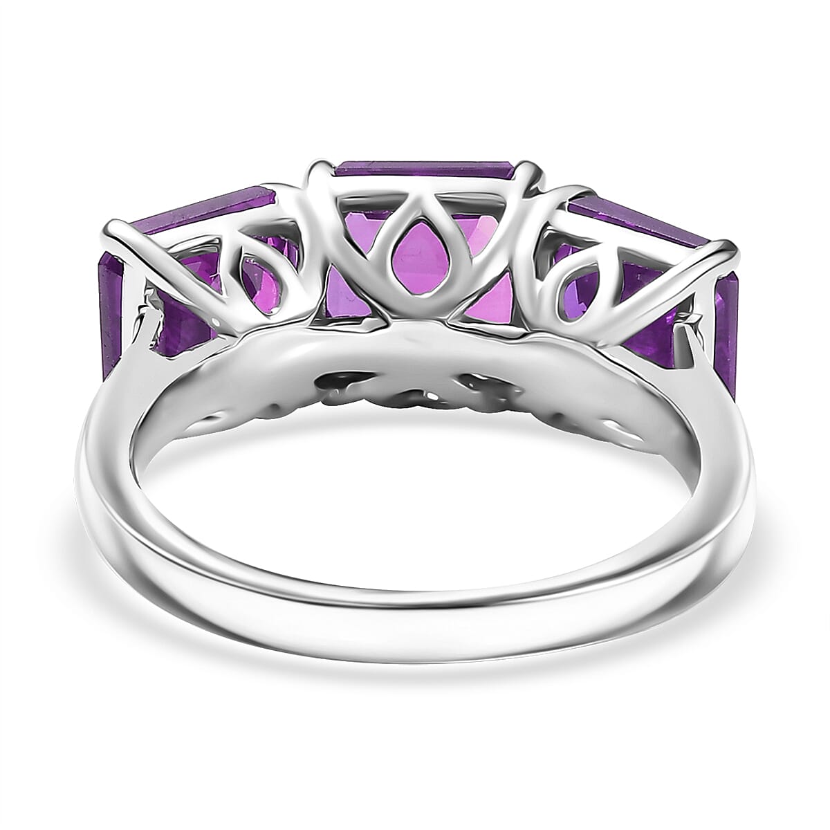D'Joy Assher Cut Lab Grown Color Change Sapphire 6.10 ctw Ring in Rhodium Over Sterling Silver (Size 5.0) image number 4