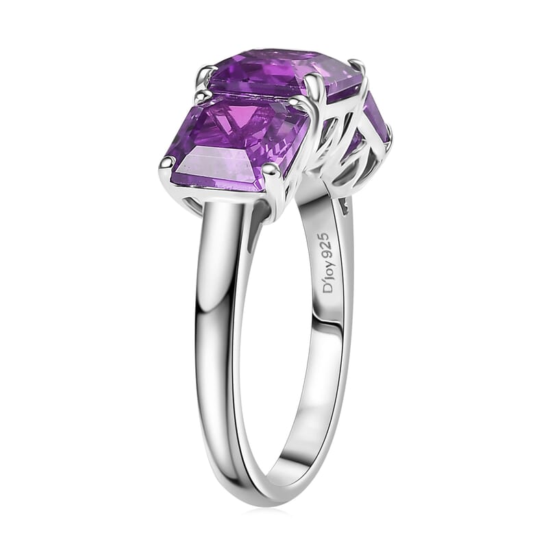 D'Joy Assher Cut Lab Grown Color Change Sapphire 6.10 ctw Ring in Rhodium Over Sterling Silver (Size 5.5)