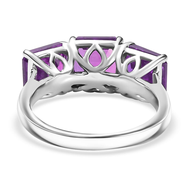 D'Joy Assher Cut Lab Grown Color Change Sapphire 6.10 ctw Ring in Rhodium Over Sterling Silver (Size 5.5)